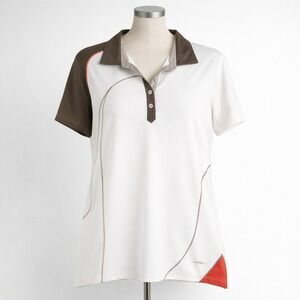 Annika Cutter & Buck Golf Polo Shirt Womens M Short Sleeve Orange‎ White